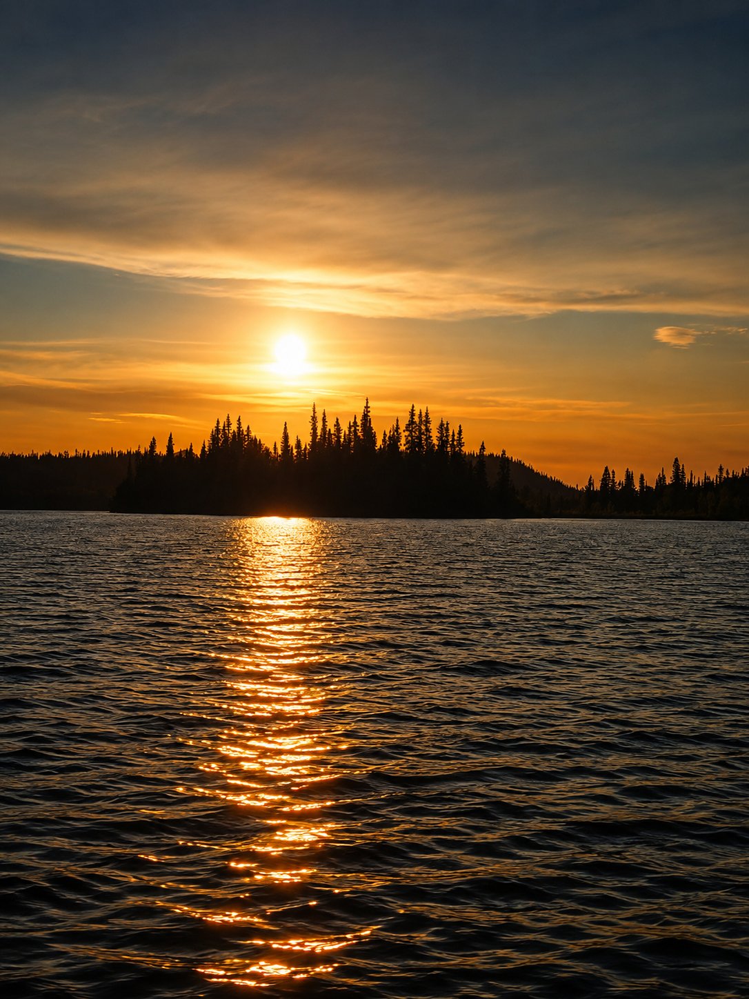 Goldener Sonnenuntergang ueber einem ruhigen See